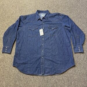 Ely Cattleman Mens Shirt 3XLT Tall Pearl Snap Blue Denim Western Cowboy NWT
